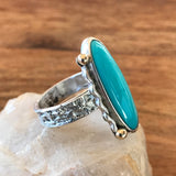 Rare Sleeping Beauty Turquoise Custom Ring, 925 Silver, Gold Accents
