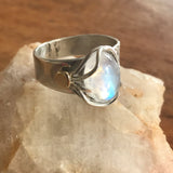 Magical Moonstone Art Deco Ring, 925 Silver, 14k Gold Accessory Dot