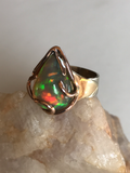 FineTeardrop Ethiopian Opal Ring . Rose, White and Yellow 14k Gold Ring