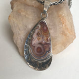 Crazy Lace Agate Pendent with Silver Chain