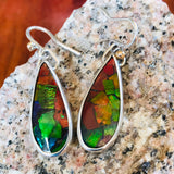 Elegant Custom Teardrop Ammolite Inlay Earrings Set in Sterling Silver – Artist Signed