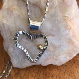 Custom Designed Necklace with Hand-Forged Heart Pendent, Gold Bead Accent and Sterling Silver Chain