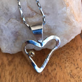 Custom Designed Necklace with Hand-Forged Heart Pendent, Gold Bead Accent and Sterling Silver Chain