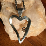 Fancy Sapphire Cab Necklace Set in Hand-Forged Sterling Silver Heart