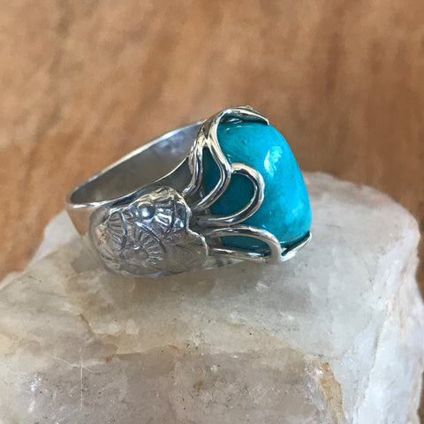 Sleeping Beauty Turquoise Ring, 925 Silver Custom Made