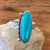 Rare Sleeping Beauty Turquoise Custom Ring, 925 Silver, Gold Accents