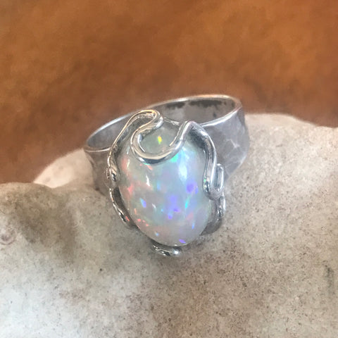 Magnifiscent Ethiopian Opal Ring in 925 Silver, Custom Design
