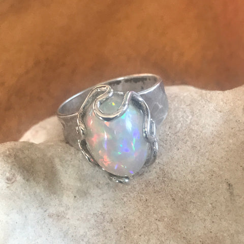 Art Deco Ethiopian Opal Custom Designed 925 Silver Ring