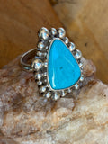 Artistic Vintage Turquoise Ring set in 925 Silver with large Silver bead accents