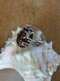 Brilliant Mexican Fire Agate Ring, custom Art Deco set in 925 Silver with 14k Gold Accent
