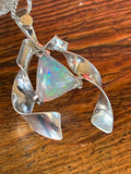 Brilliant Ethiopian Opal Pendant in Art Deco 925 Silver Setting with 14k Accent, Silver Chain