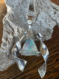 Brilliant Ethiopian Opal Pendant in Art Deco 925 Silver Setting with 14k Accent, Silver Chain