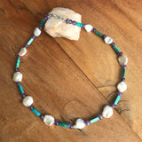 Natural Pearl,Amethyst, Turquoise Necklace,925 Latch