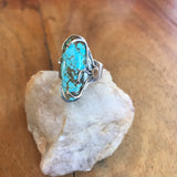 Rare #8 Turquoise Set in 925 Sterling Silver Art Deco Custom Ring