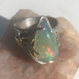 Exquisite Ethiopian Opal Ring in Art Deco Setting, 925 Silver, 14k Gold Accents