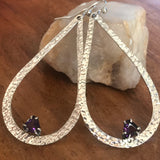 Triangular Stunning Amethyts Set in Elongated 925 Silver Earrings