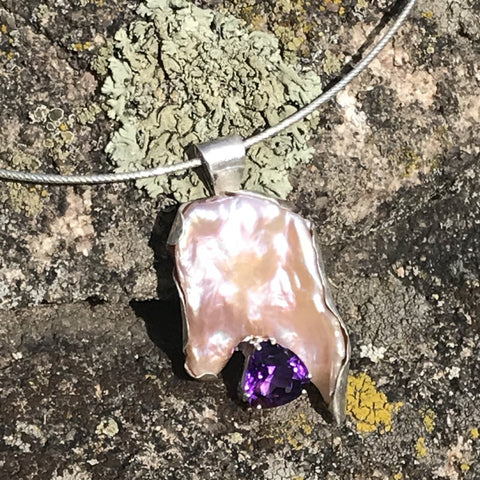 Pearl and Amethyst Pendant in Sterling Silver