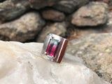 Watermelon Tourmaline Ring in Sterling Silver with Gold Accent