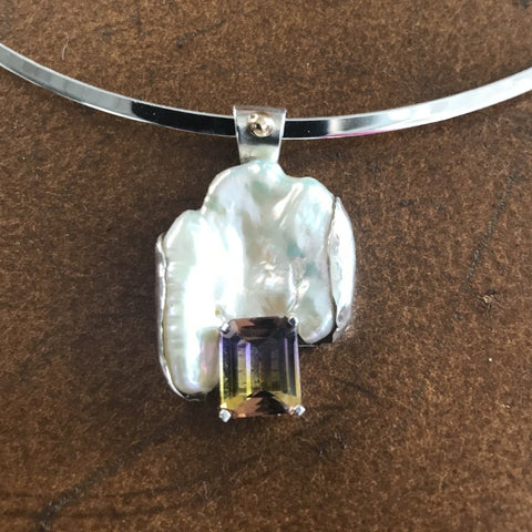 Ametrine and Pearl  Pendant with Silver and Gold accent
