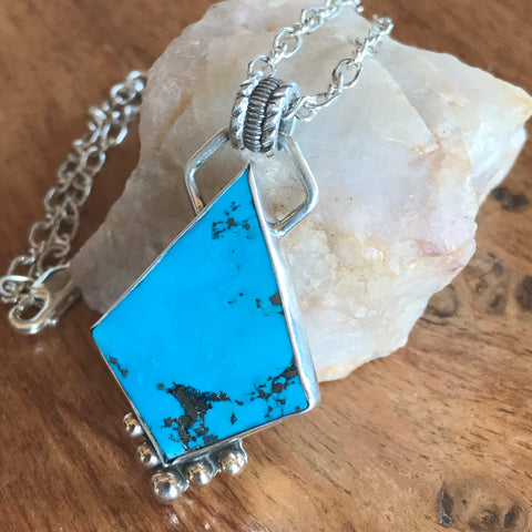 Kingman Turquoise Sterling Silver Pendent with Chain