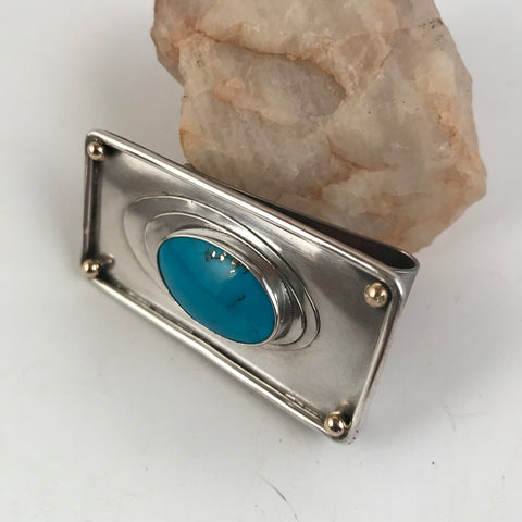 Turquoise and Sterling Silver Money Clip with 14k Gold Accents