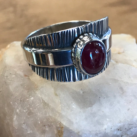 Men's Ruby Cabochon Sterling Silver Ring