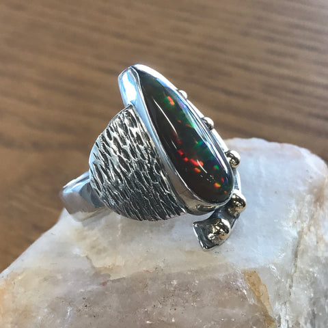 Ethiopian Black Opal Ring In Sterling Silver