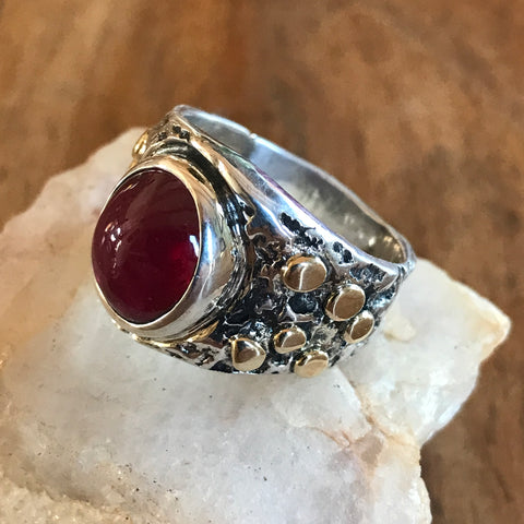 Powerful Ruby Men's Ring in Sterling Silver and 14k Gold