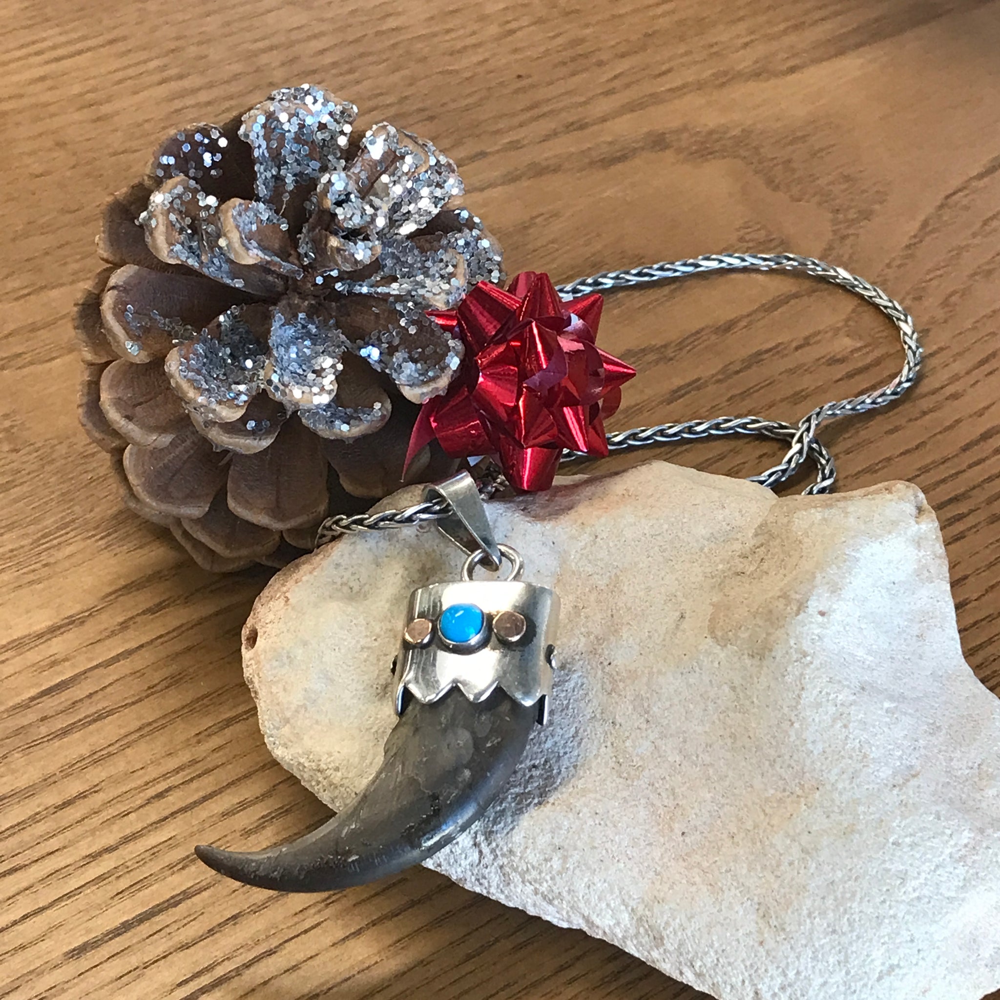 Authentic Bear Claw Necklace Set in Silver with Gold and