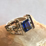 Sapphire Emerald Cut Ring Set in Sterling Silver and 14k Gold