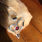 Ruby Sterling Silver Heart Pendent and Rope Chain