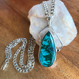 Exotic Chrysocolla Teardrop Sterling Silver Pendent with Chain