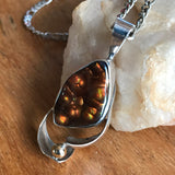 Brilliant Fire Agate Pendent, Sterling Silver with Gold Accent