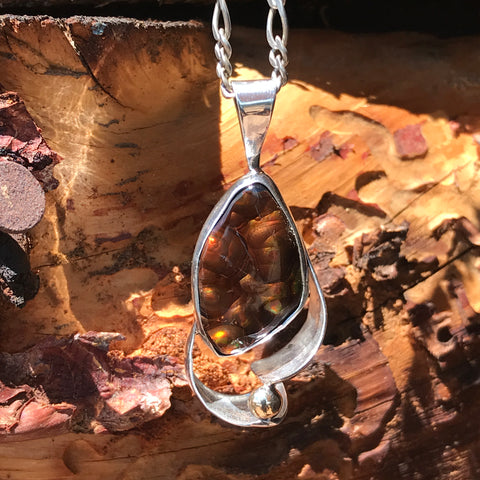Brilliant Fire Agate Pendent, Sterling Silver with Gold Accent