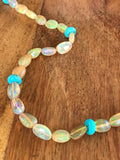 Golden Ethiopian Opal Necklace with Turquoise Accents and Sterling Silver Clasp