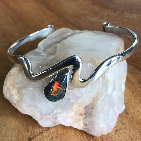 Hand Forged Sterling Silver Opal Cuff